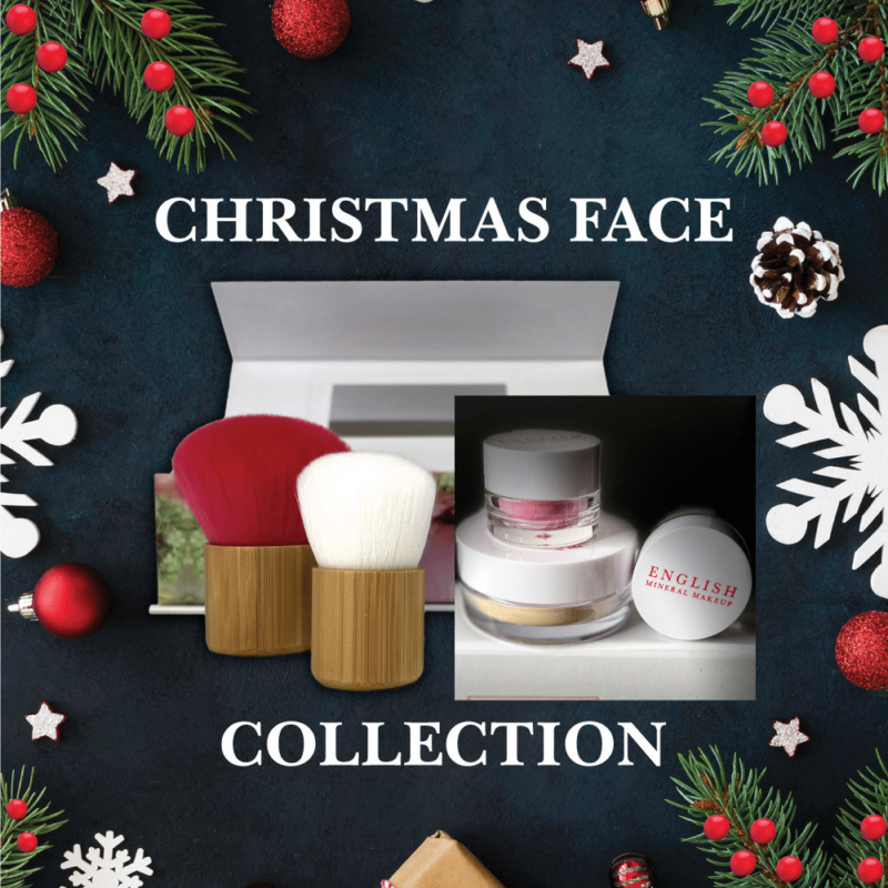 The Face Collection. Pure mineral makeup kit. 3 x Full Size English Mineral Makeup products, 2 Kabuki's to ensure flawless face makeup results.