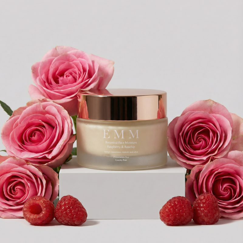 Natural Raspberry & Rosehip Face Moisturiser made with organic botanical oils to hydrate, soften and support healthy, radiant skin